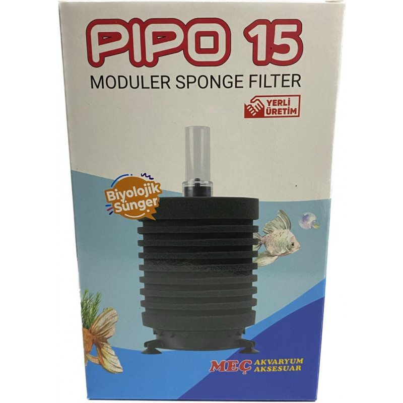 Meç Pipo15 Büyük Boy Yeni Model Biyolojik Siyah Süngerli Akvaryum Üretim Pipo Filtresi 12 x 25 CM Siyah 